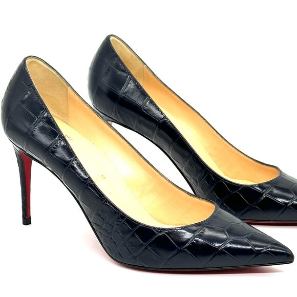 Christian Louboutin KATE 85 Crock Calf Ali leather Heels Pumps Shoes Black - Picture 9 of 15